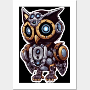 steampunk owl, cyberpunk owl, owl with armor, robo owl Posters and Art